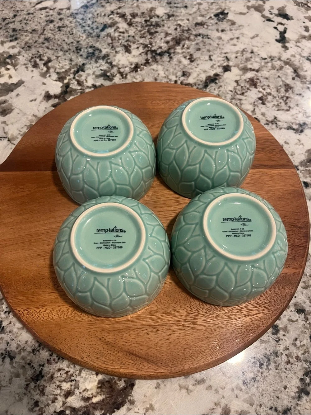 NEW Temptations carved willow mint stoneware Bowls - Set of 4